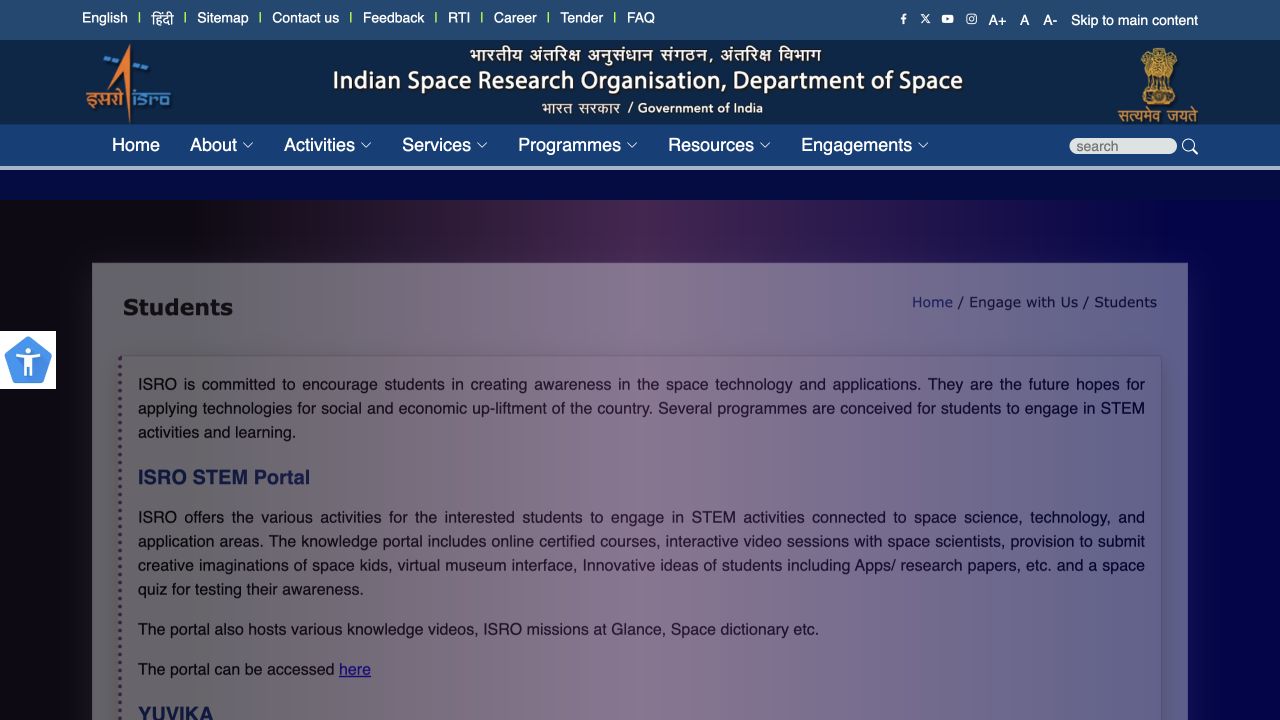 Screenshot of ISRO Students