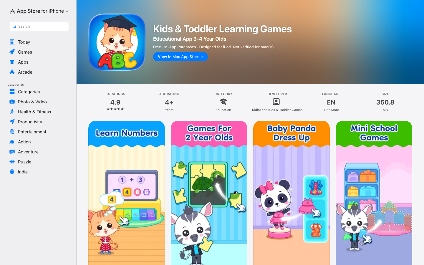Screenshot of Kids & Toddler Learning Games