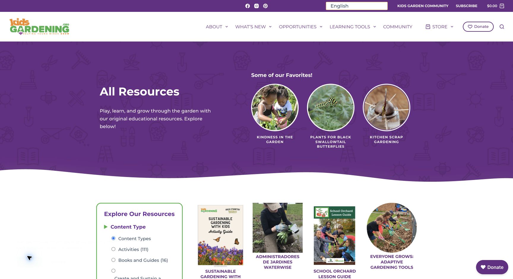 Screenshot of KidsGardening Resource Library