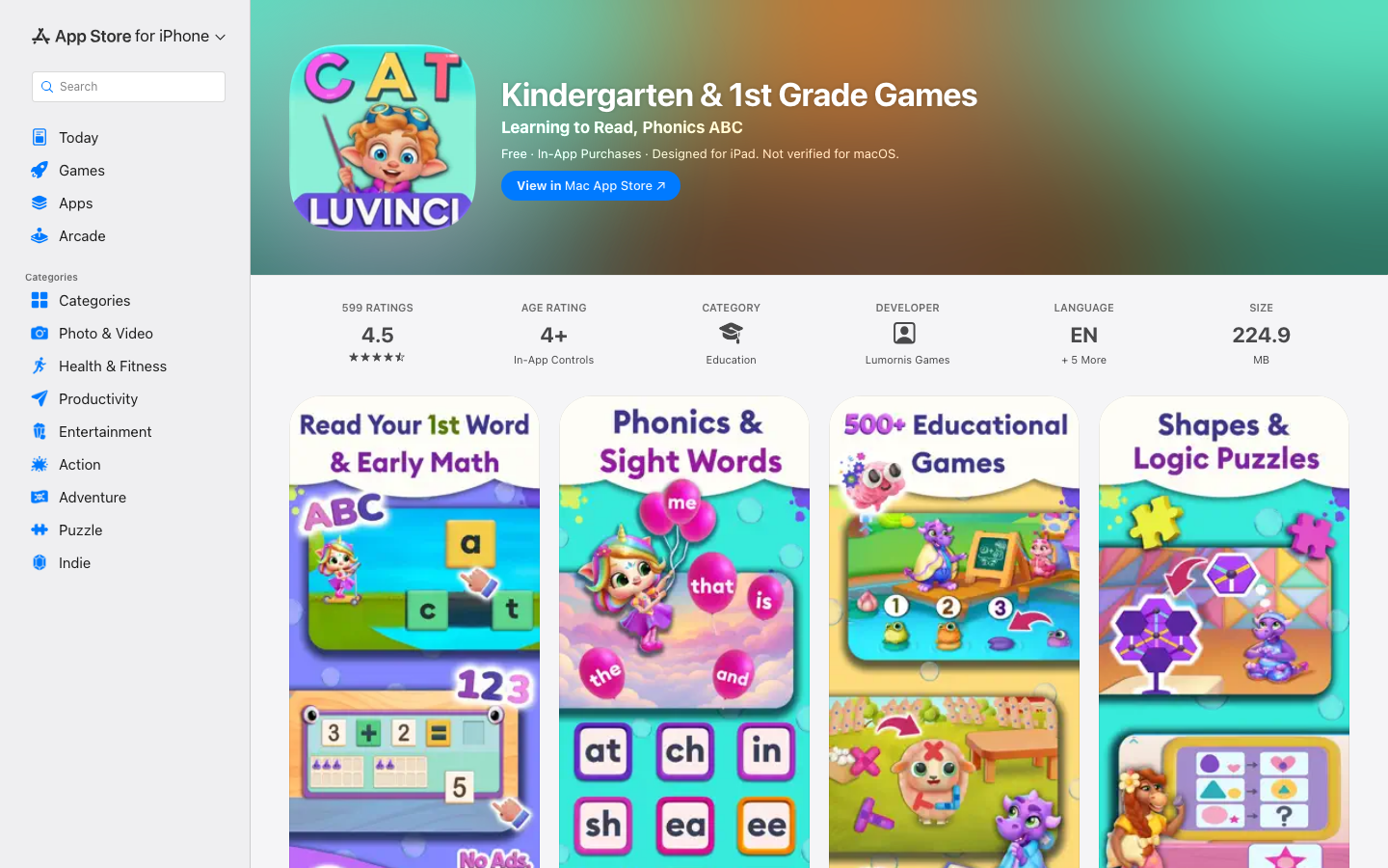 Screenshot of Kindergarten & 1st Grade Games