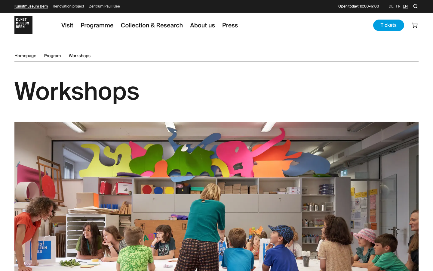 Screenshot of Kunstmuseum Bern Workshops for Kids and Families