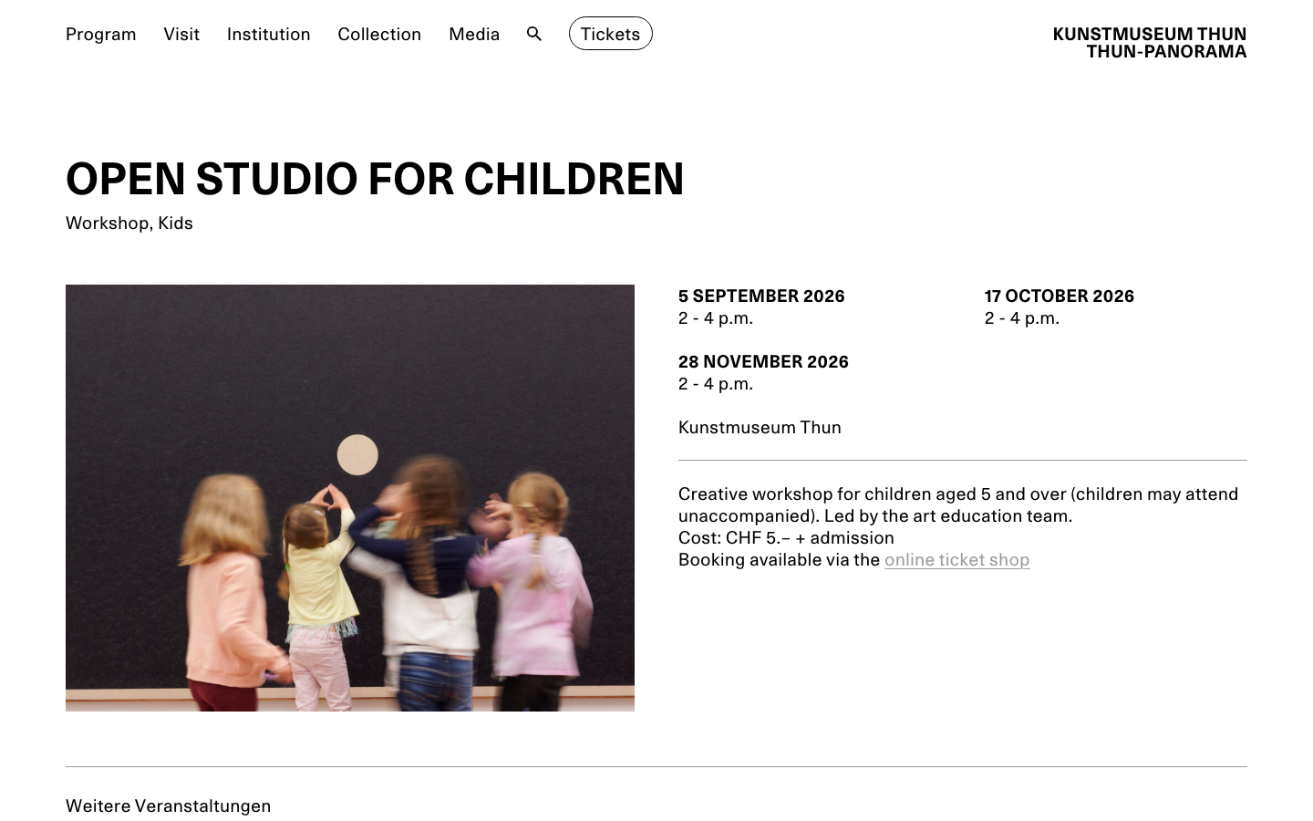 Screenshot of Kunstmuseum Thun Open Studio for Children