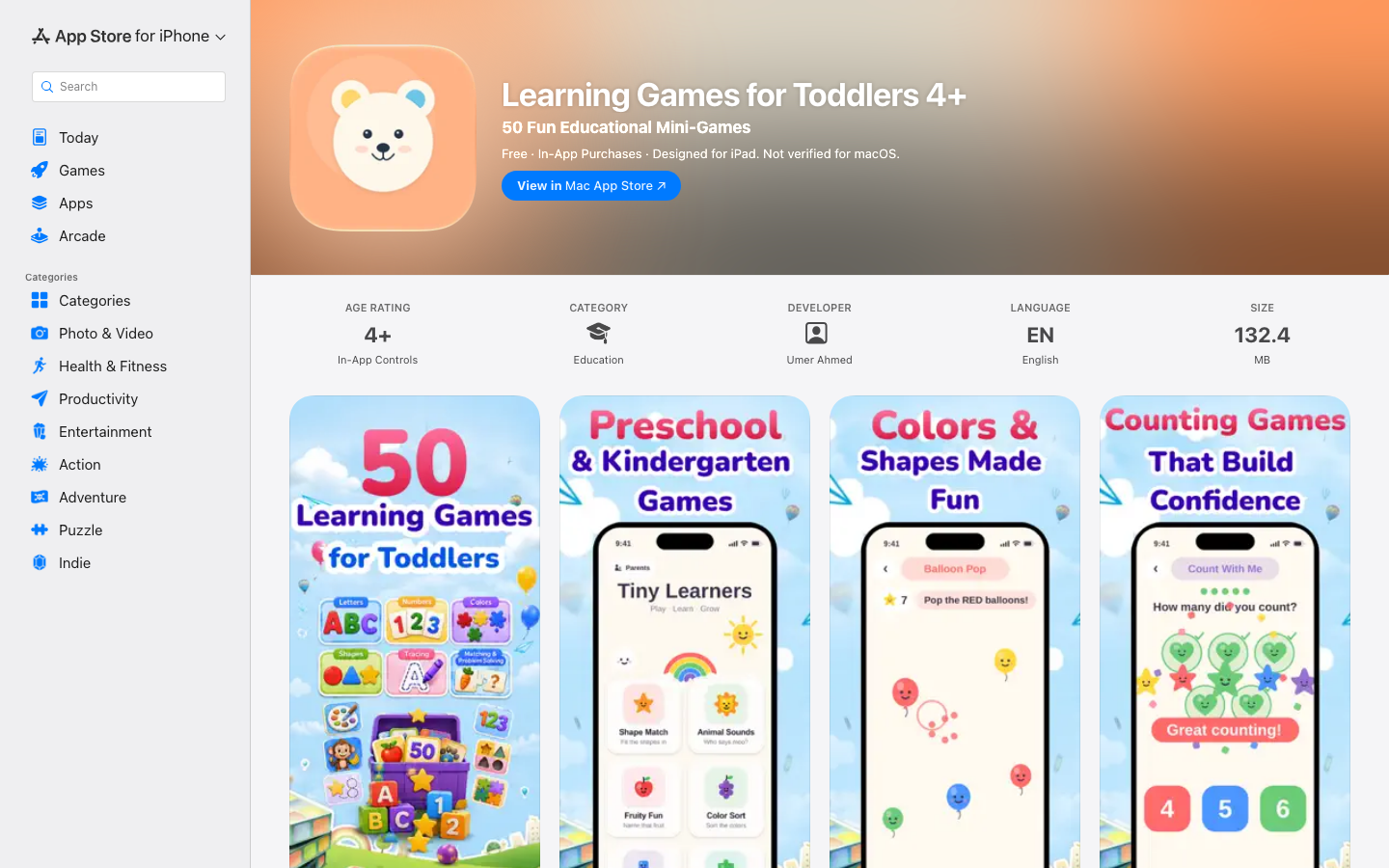 Screenshot of Learning Games for Toddlers 4+