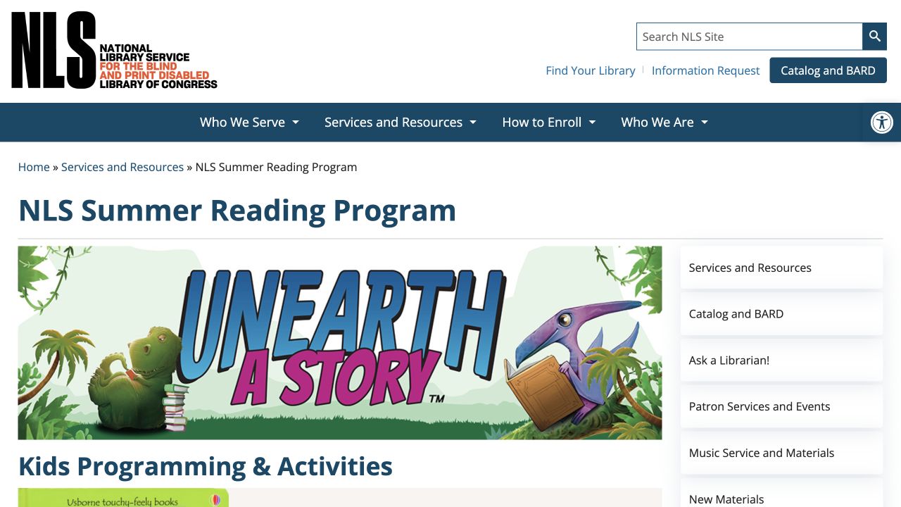 Screenshot of Library of Congress NLS Summer Reading Program