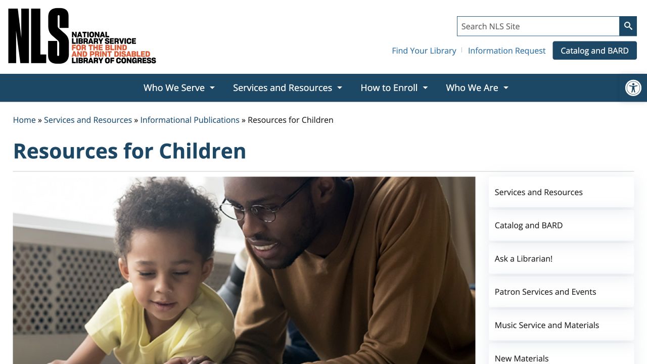 Screenshot of Library of Congress NLS Resources for Children
