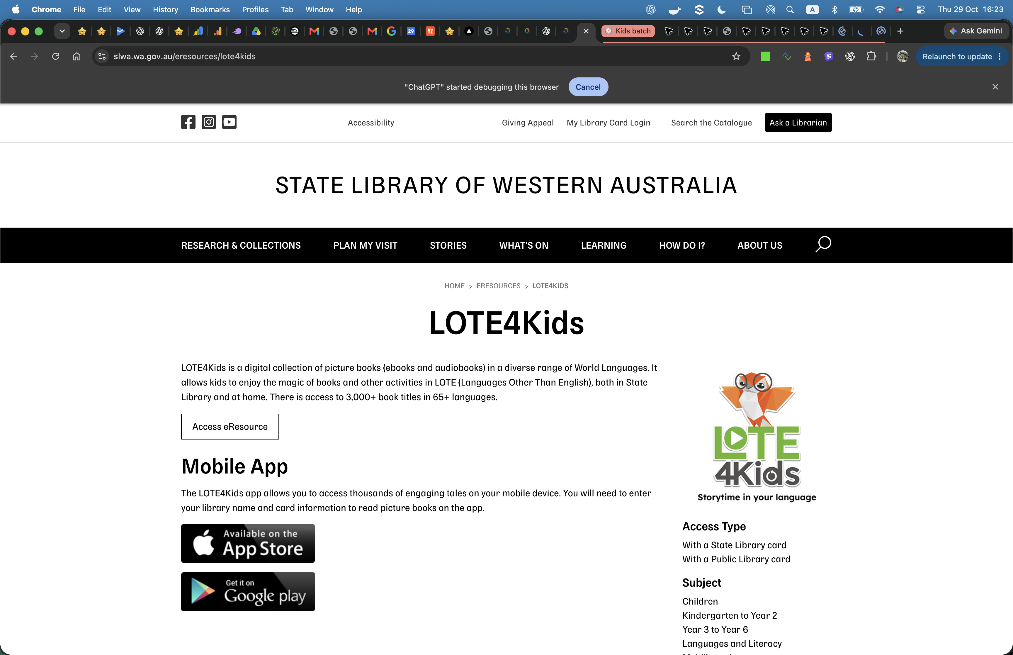 Screenshot of LOTE4Kids at State Library of Western Australia