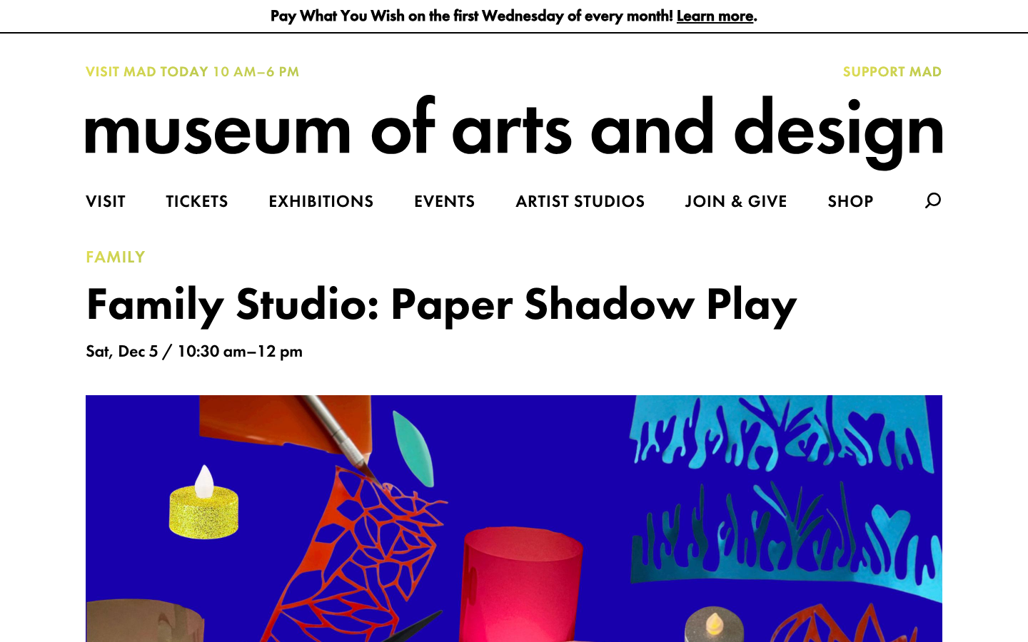 Screenshot of Museum of Arts and Design Family Studio: Paper Shadow Play