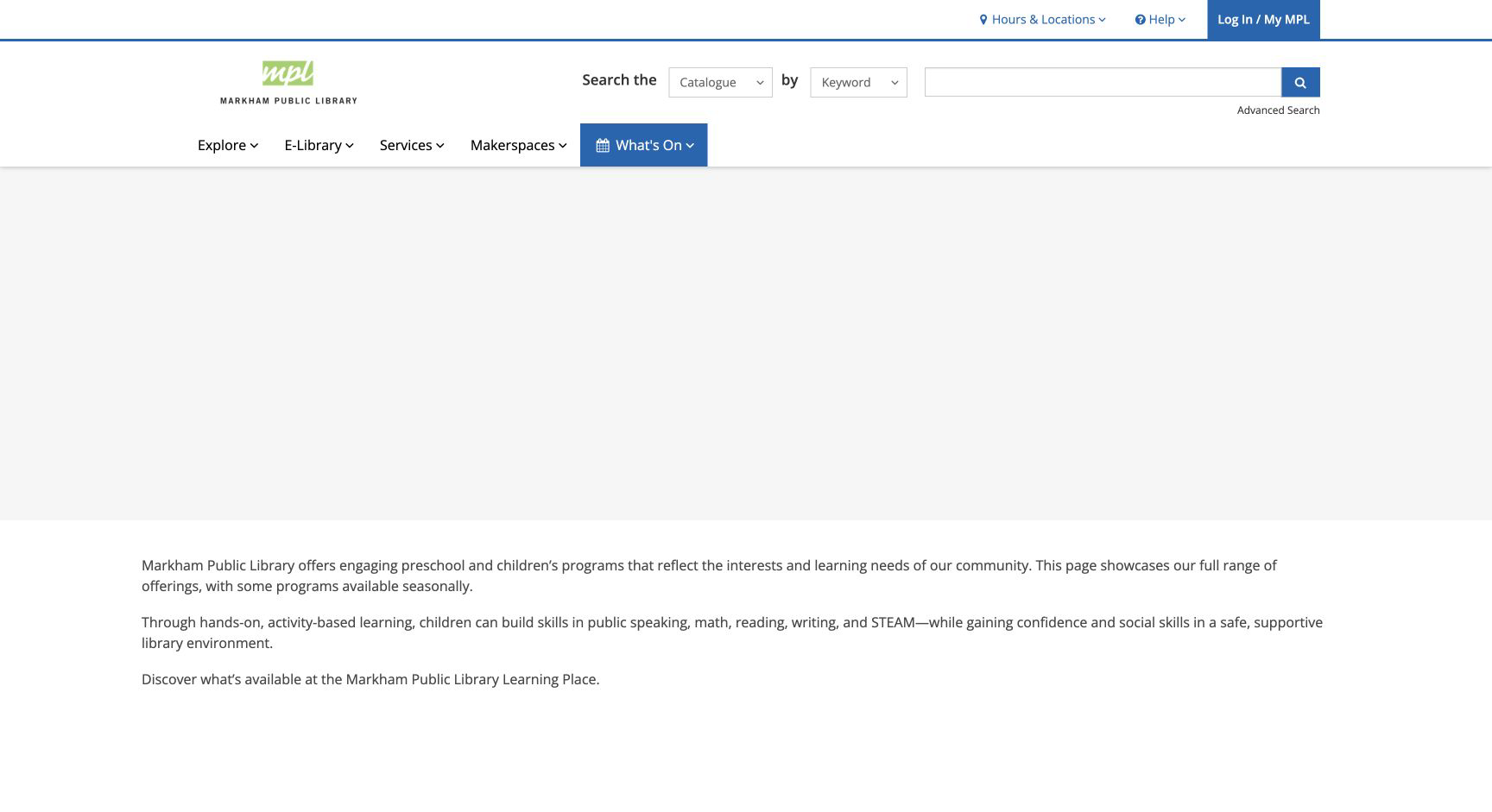 Screenshot of Markham Public Library Learning Place