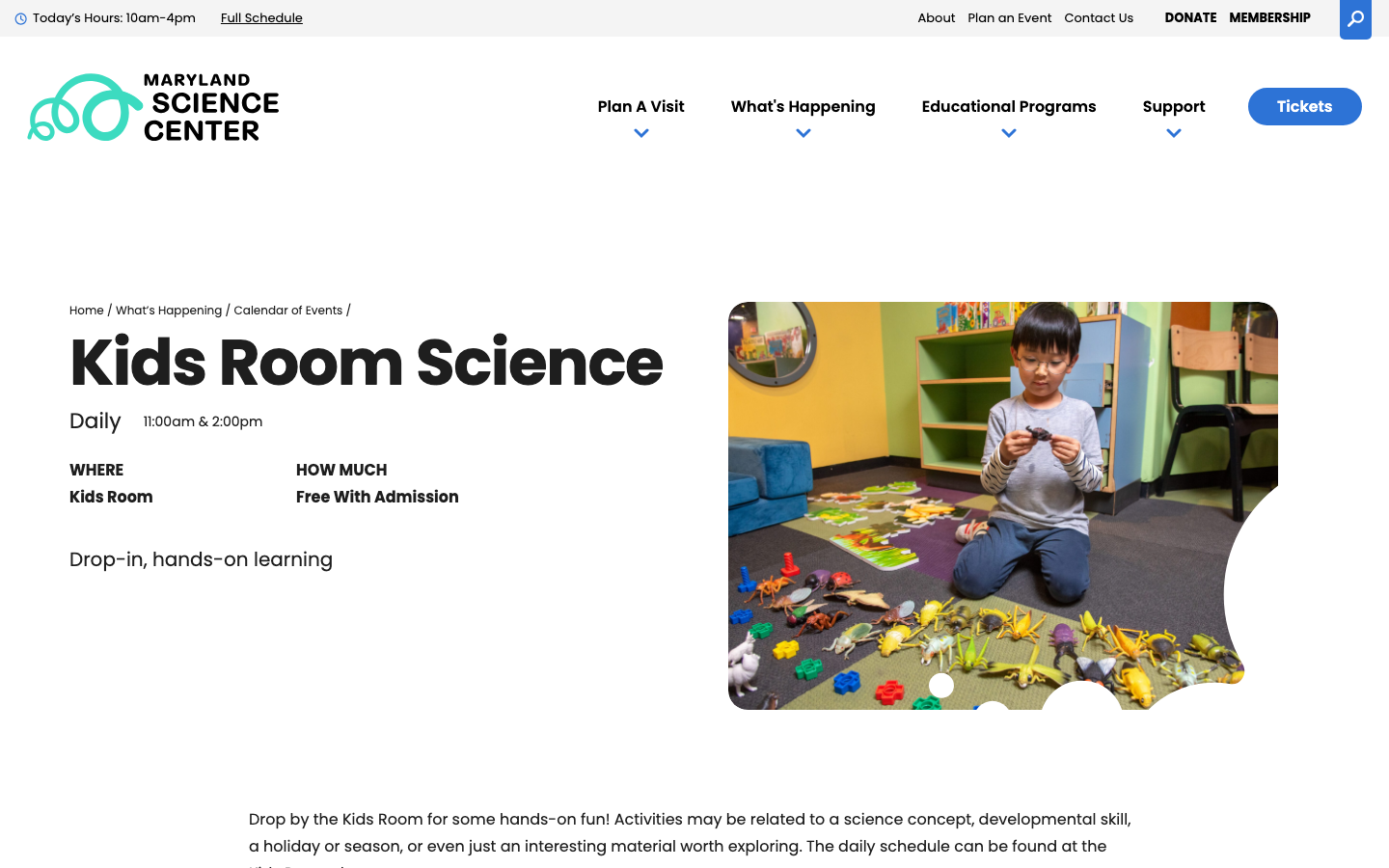 Screenshot of Maryland Science Center Kids Room Science