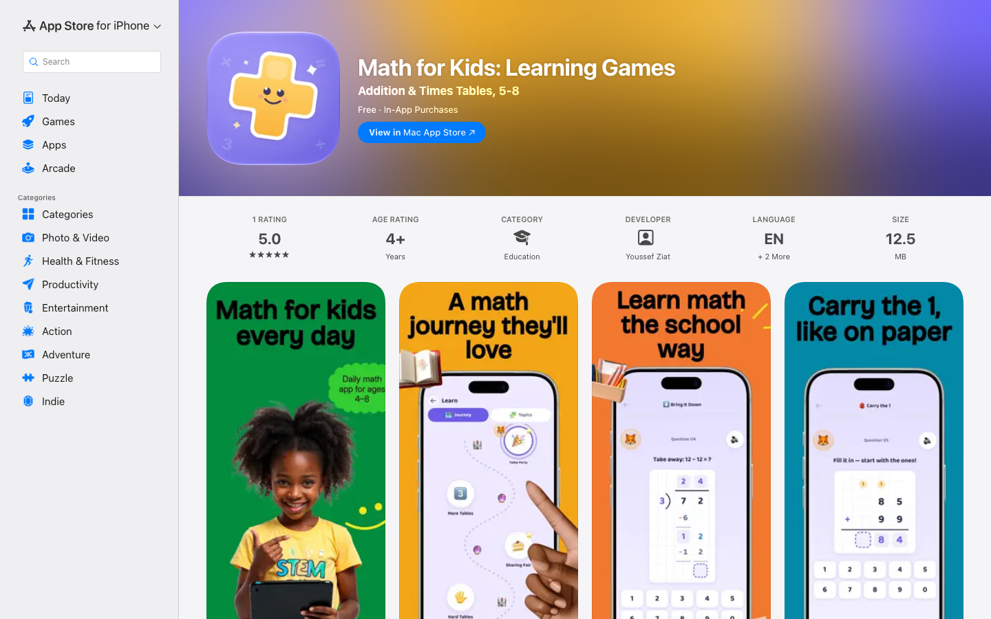 Screenshot of Math for Kids