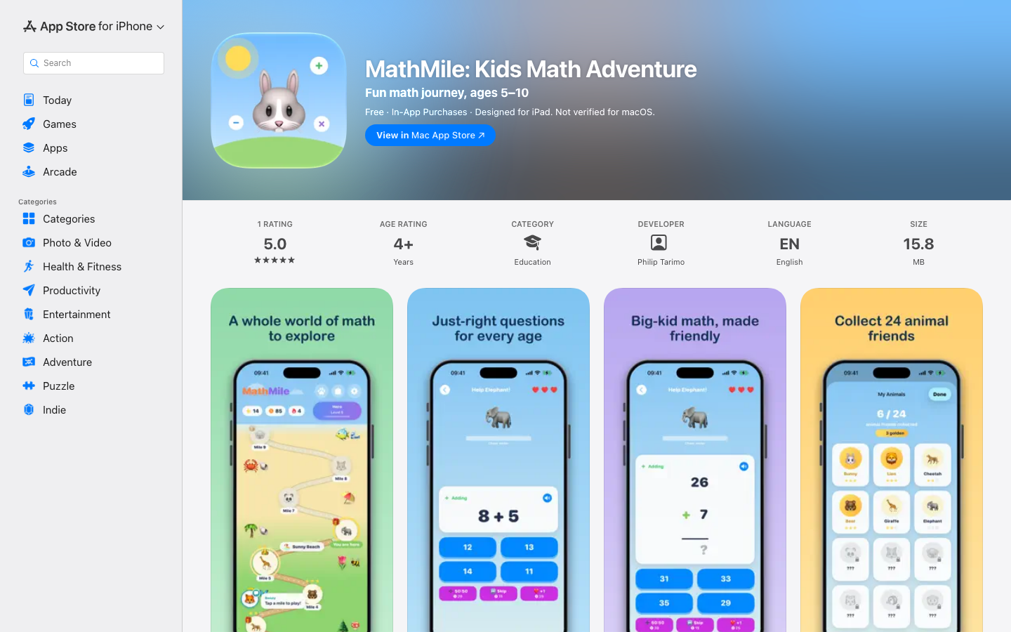 Screenshot of MathMile