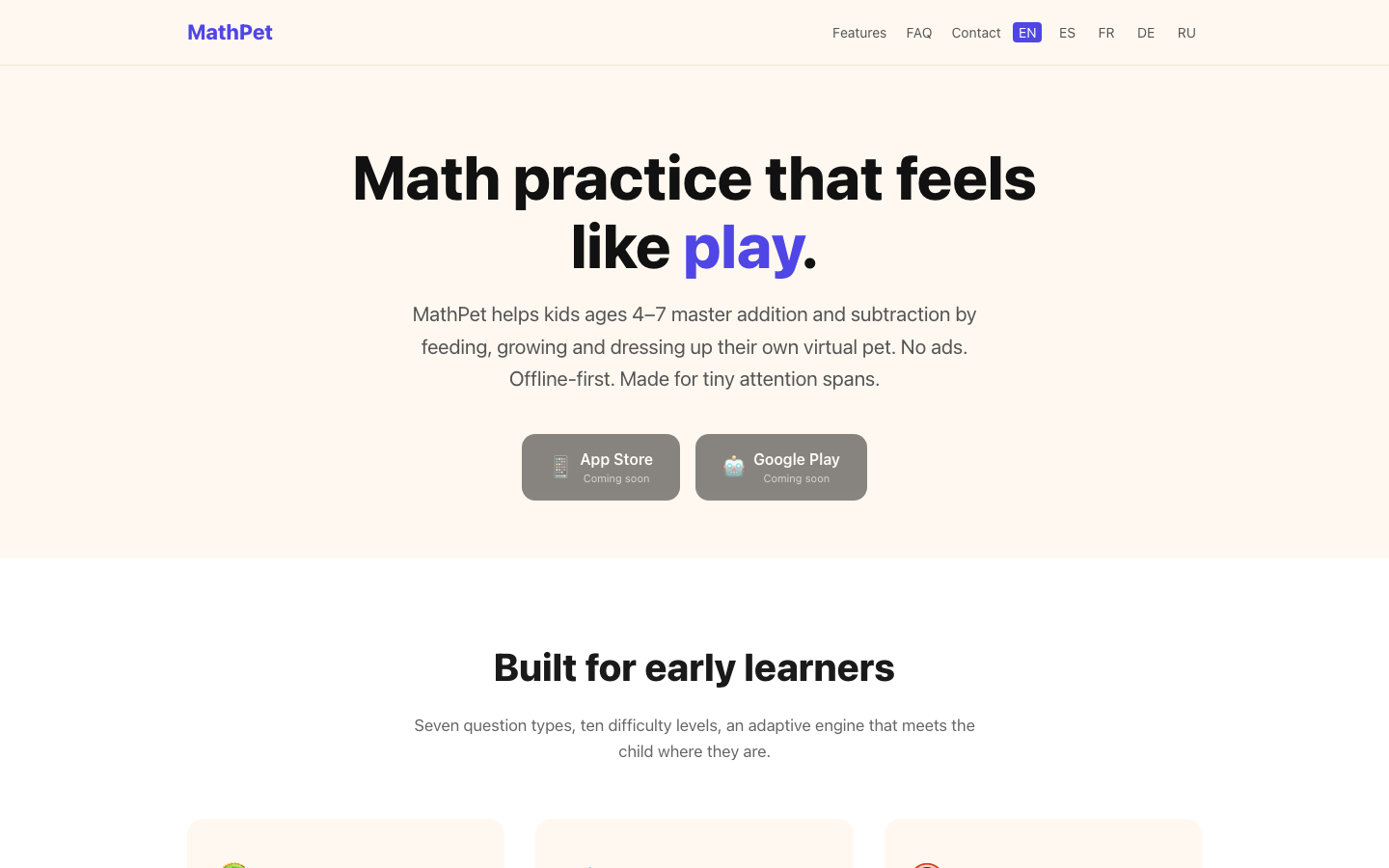 Screenshot of MathPet