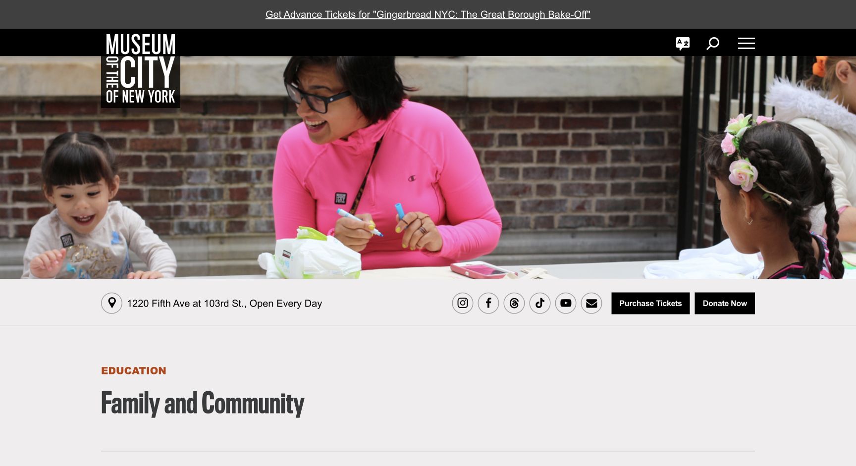 Screenshot of Museum of the City of New York Family and Community