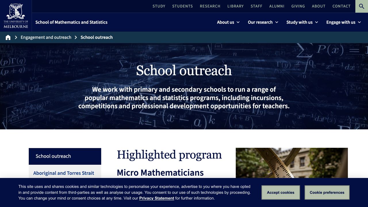 Screenshot of University of Melbourne School Maths Outreach
