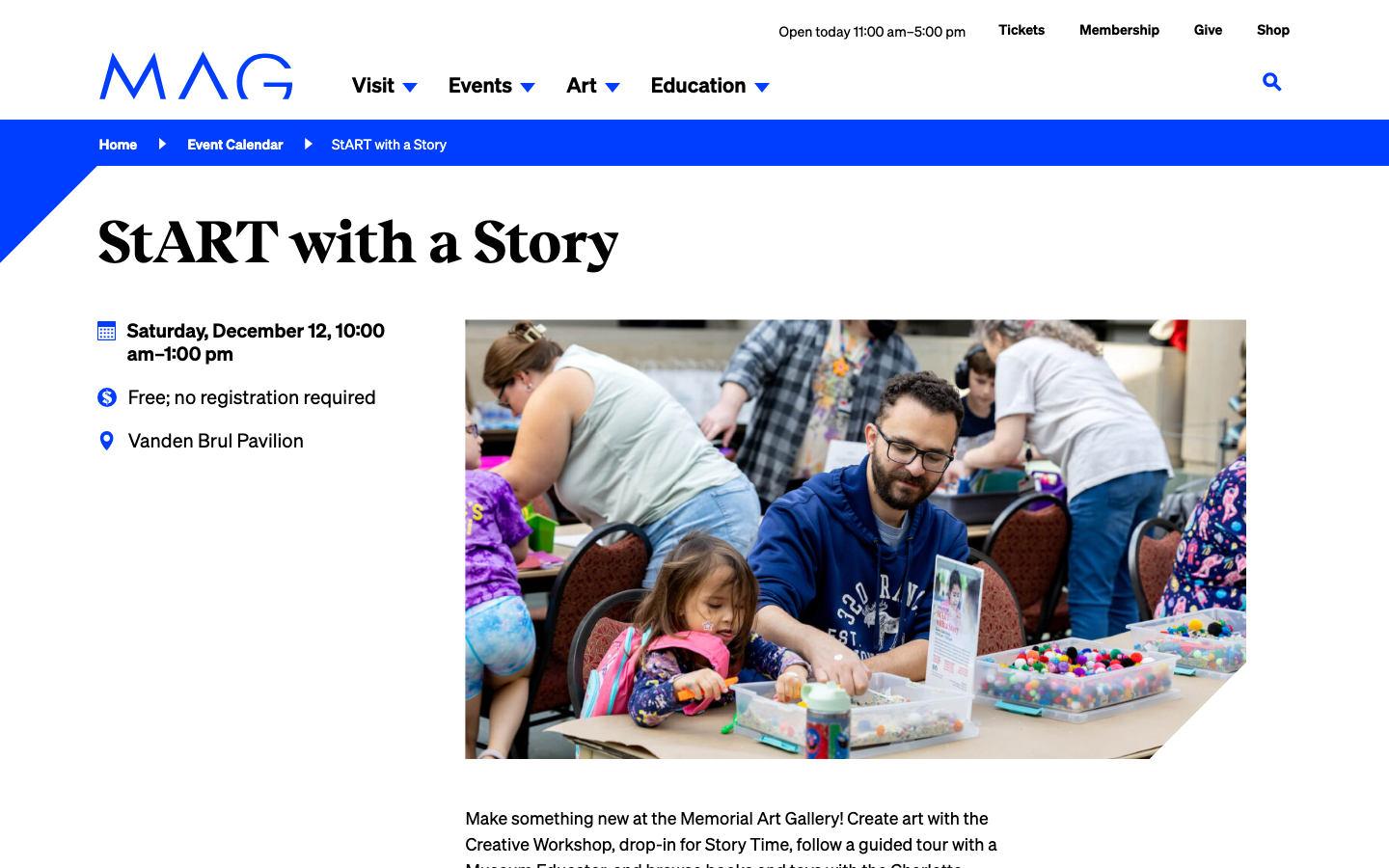 Screenshot of Memorial Art Gallery StART with a Story
