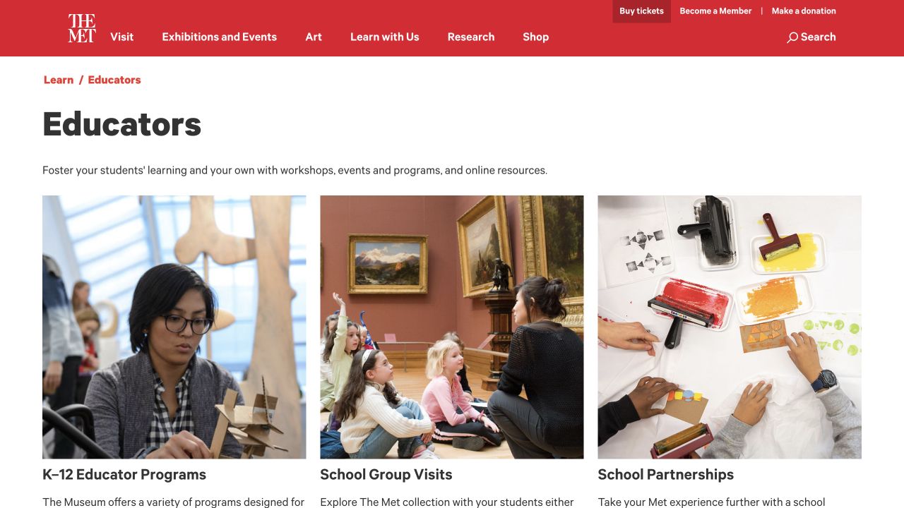 Screenshot of The Met Educators Resources