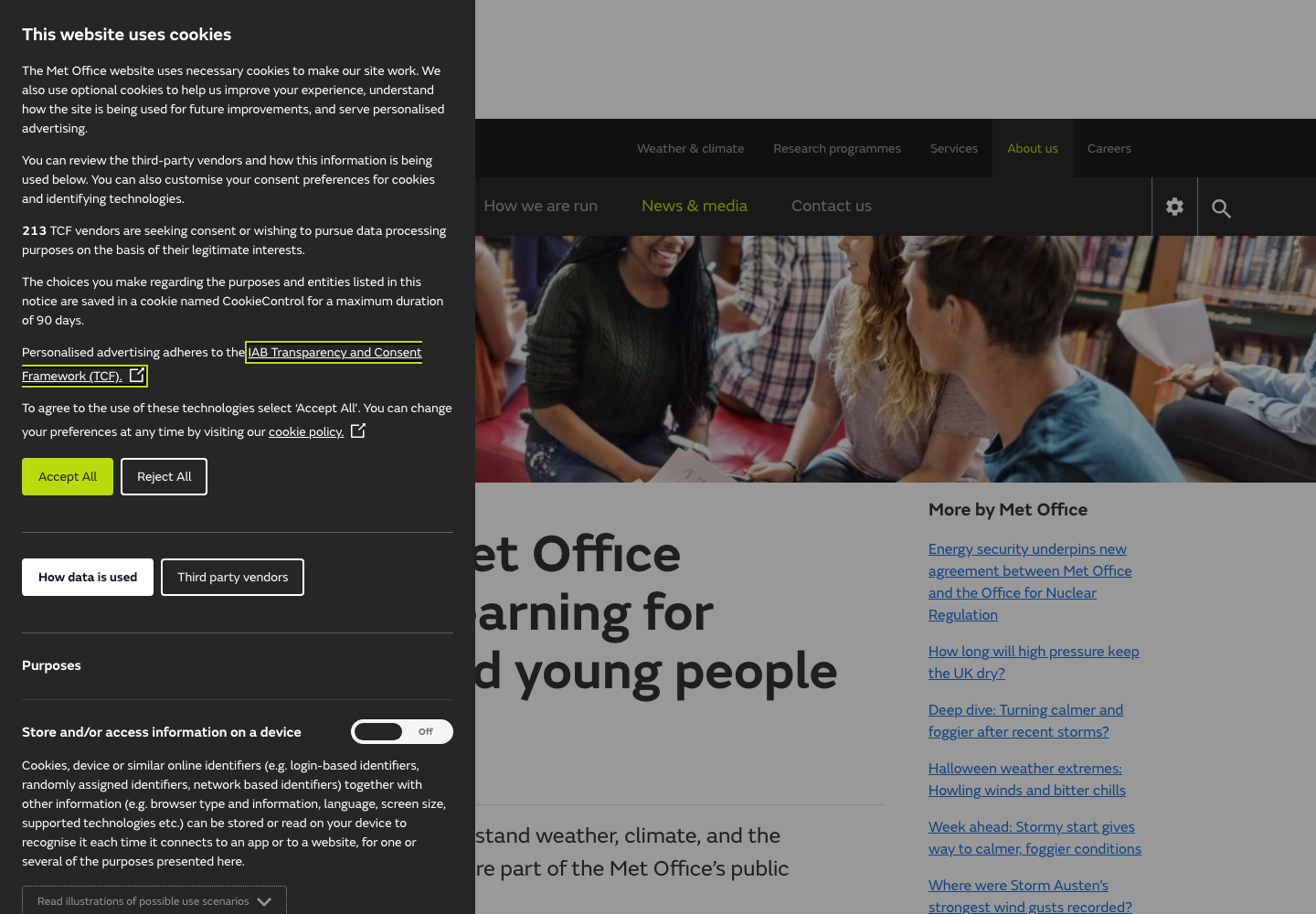 Screenshot of Met Office Learning for Children and Young People