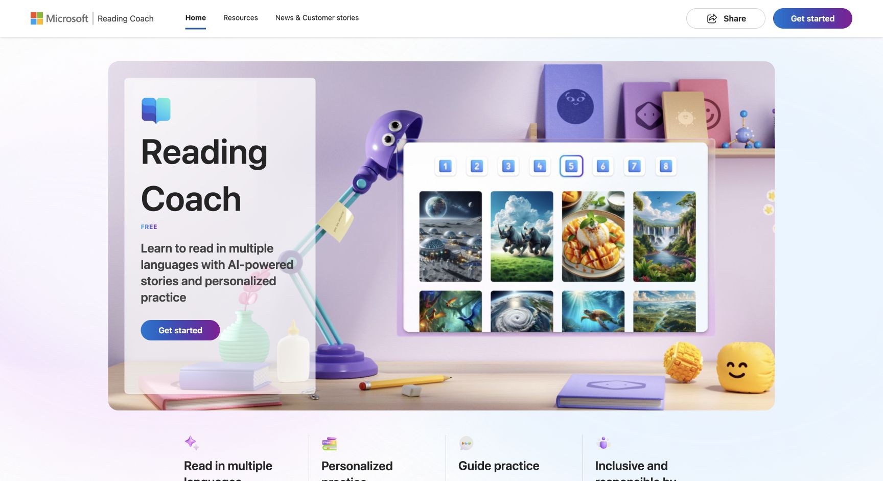 Screenshot of Microsoft Reading Coach