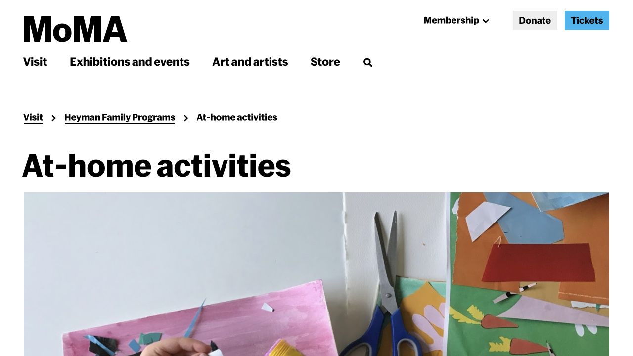 Screenshot of MoMA At-home Activities