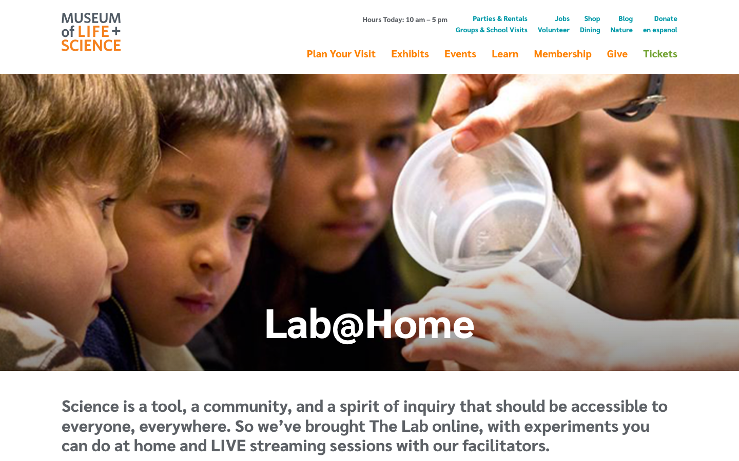Screenshot of Museum of Life and Science Lab@Home