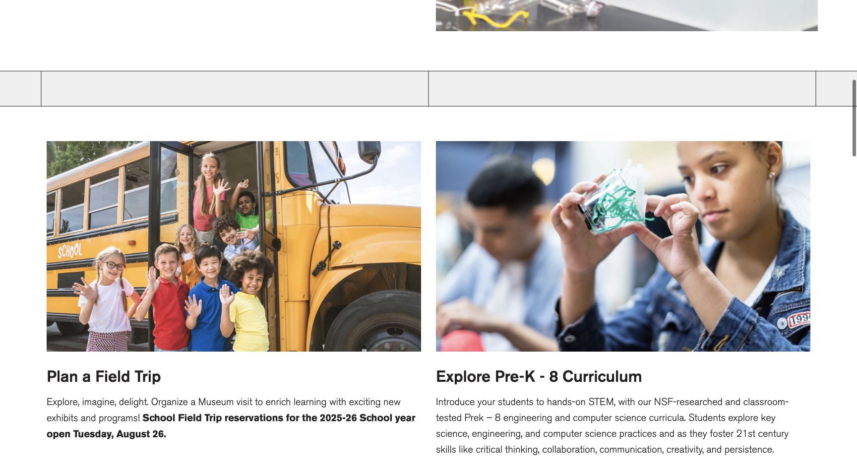 Screenshot of Museum of Science Teaching STEM
