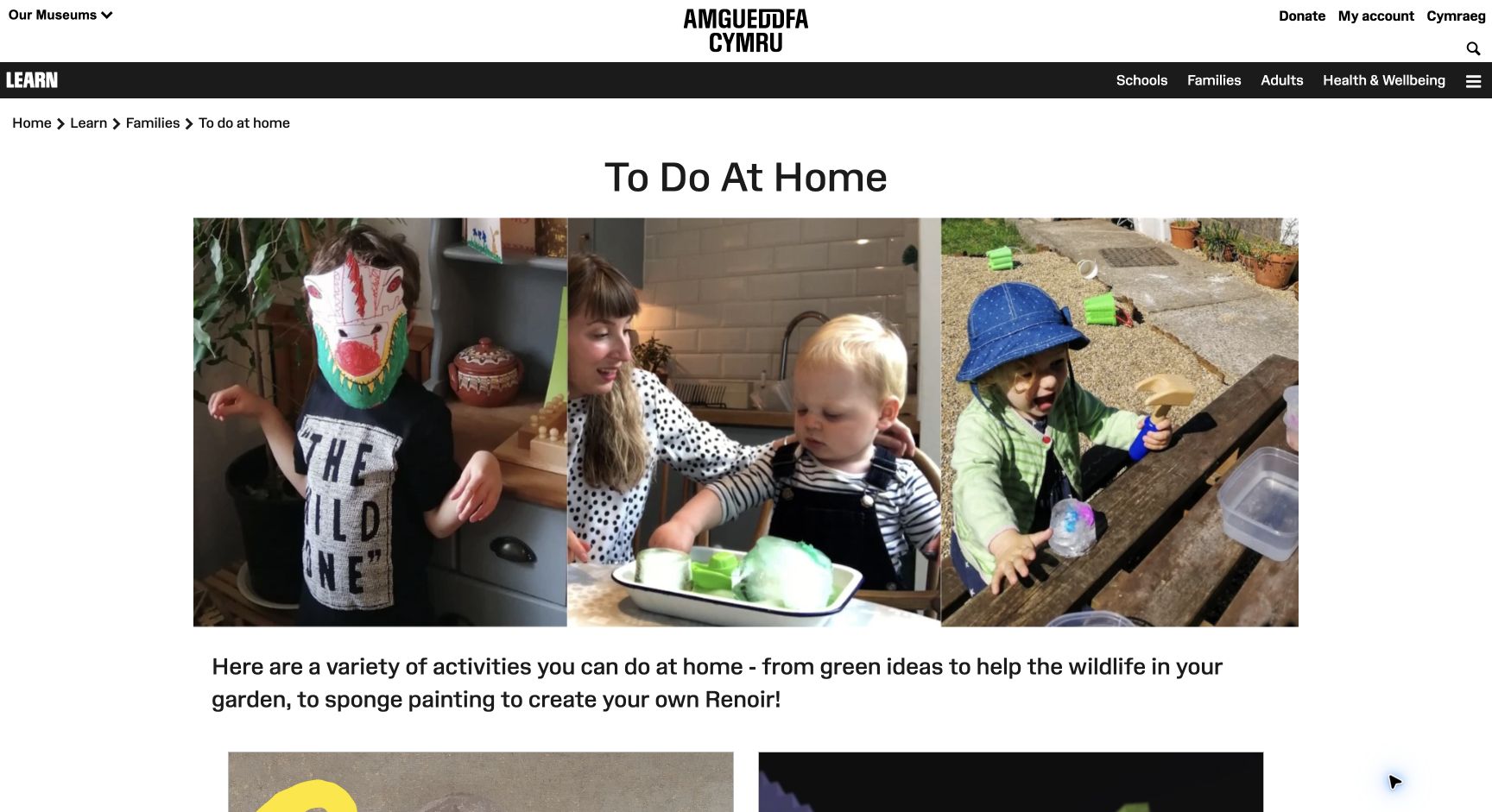 Screenshot of Museum Wales Family Learning at Home