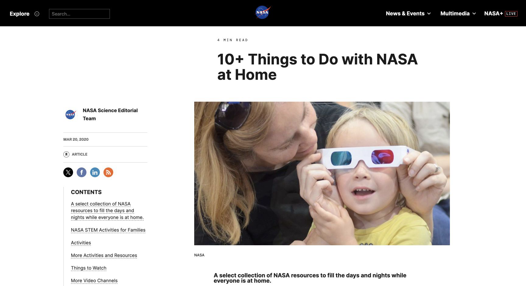 Screenshot of 10+ Things to Do with NASA at Home