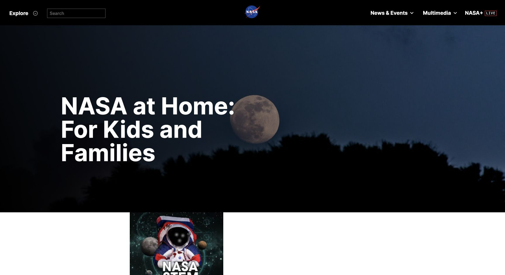 Screenshot of NASA at Home: For Kids and Families