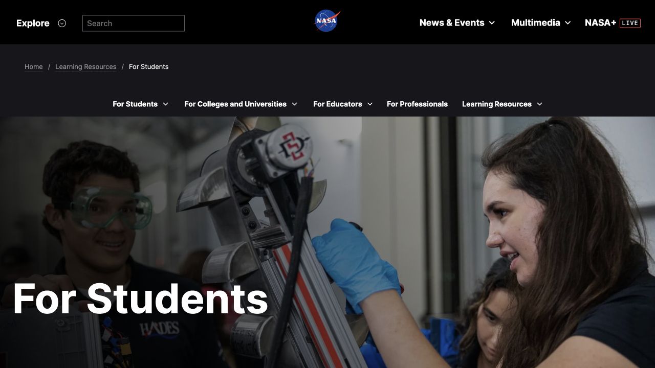 Screenshot of NASA For Students