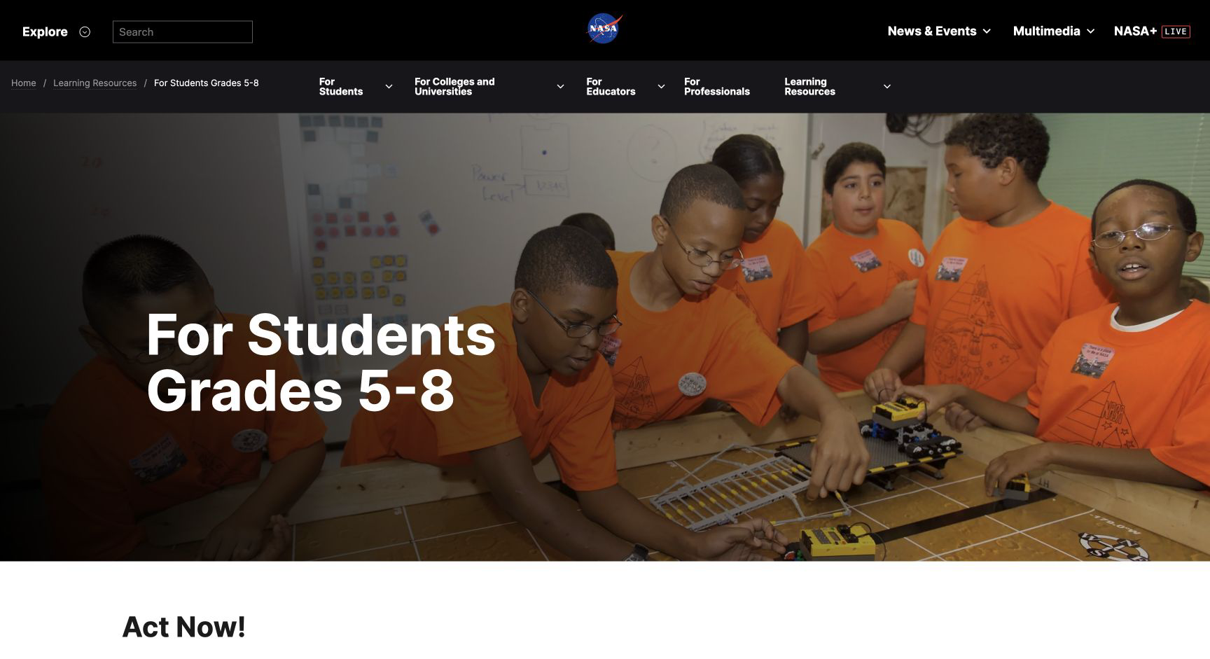 Screenshot of NASA For Students Grades 5–8