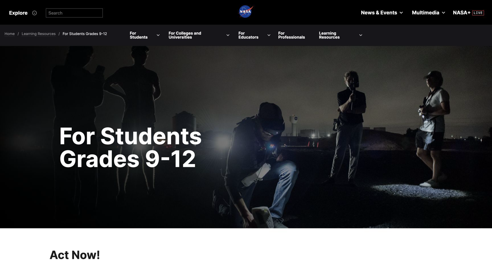 Screenshot of NASA For Students Grades 9–12