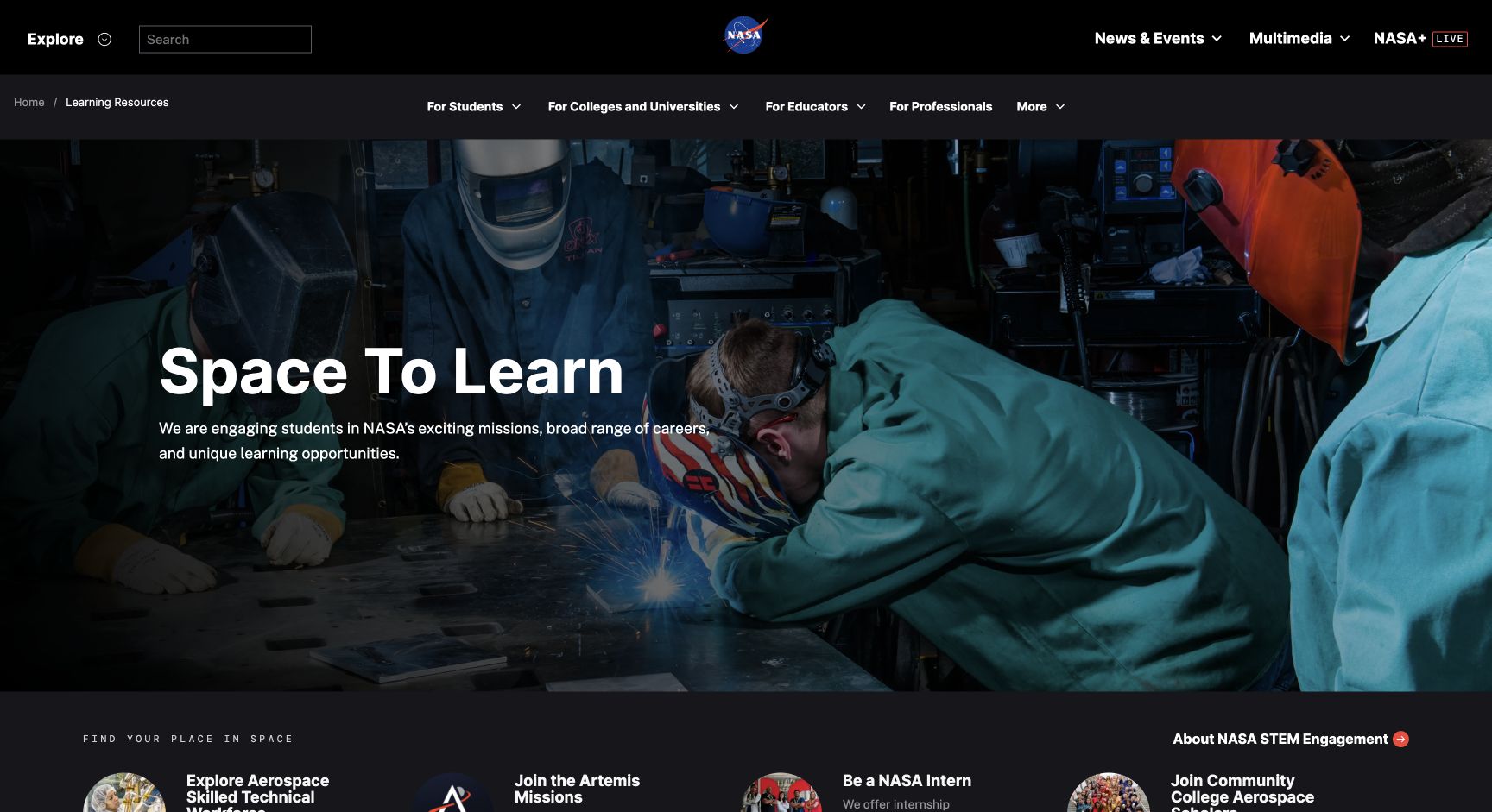 Screenshot of NASA Learning Resources