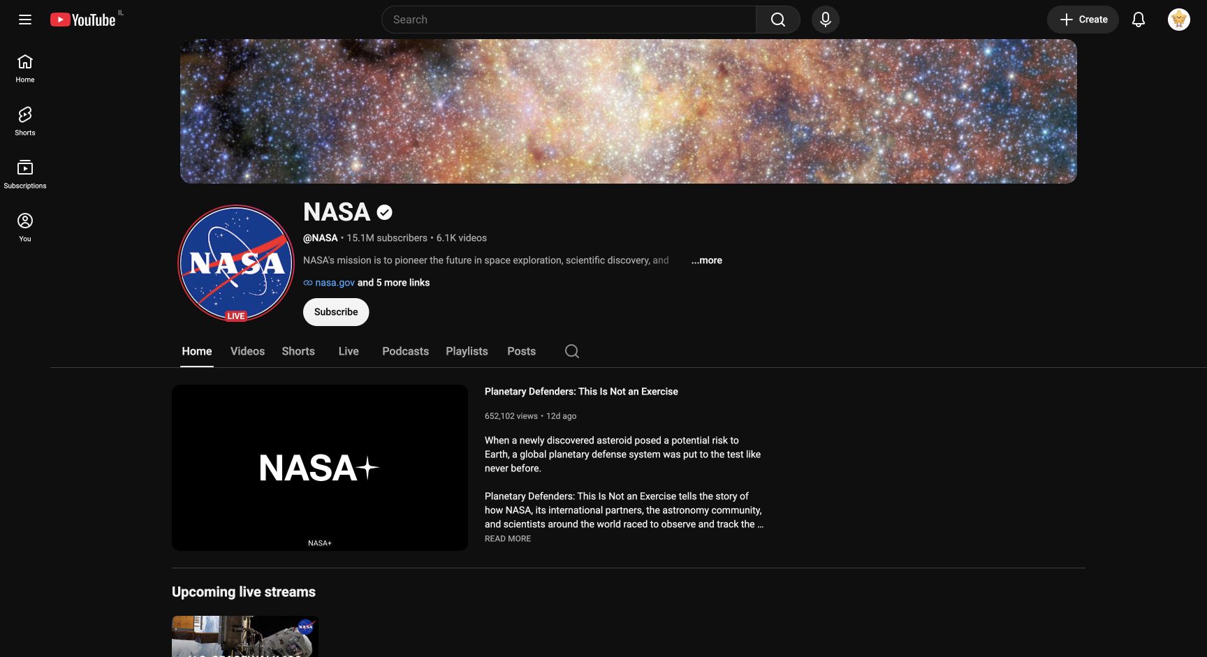 Screenshot of NASA