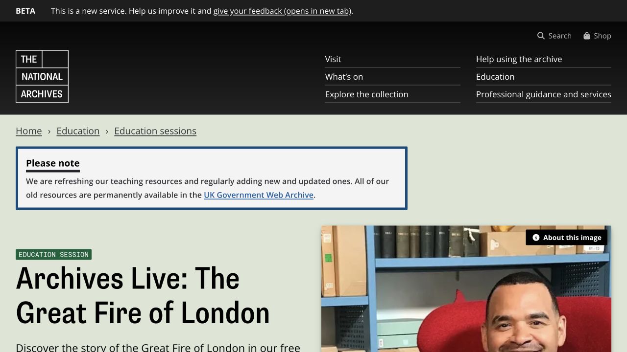 Screenshot of Archives Live: The Great Fire of London