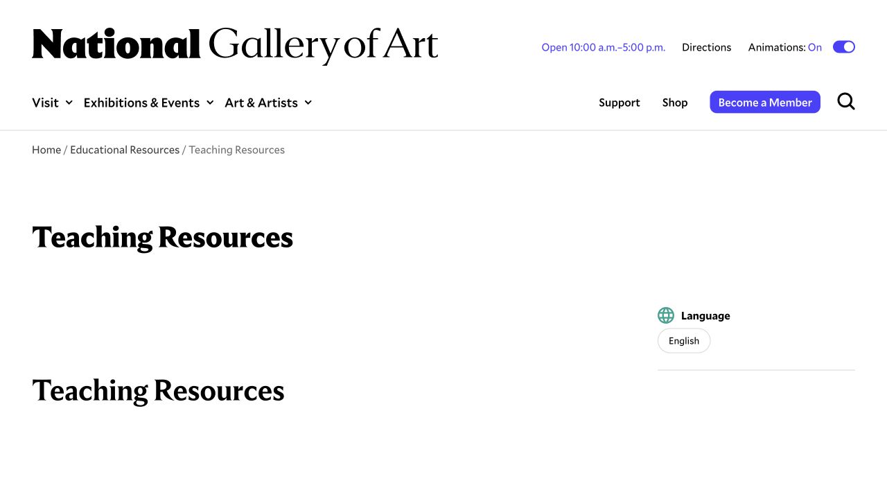 Screenshot of National Gallery of Art Teaching Resources