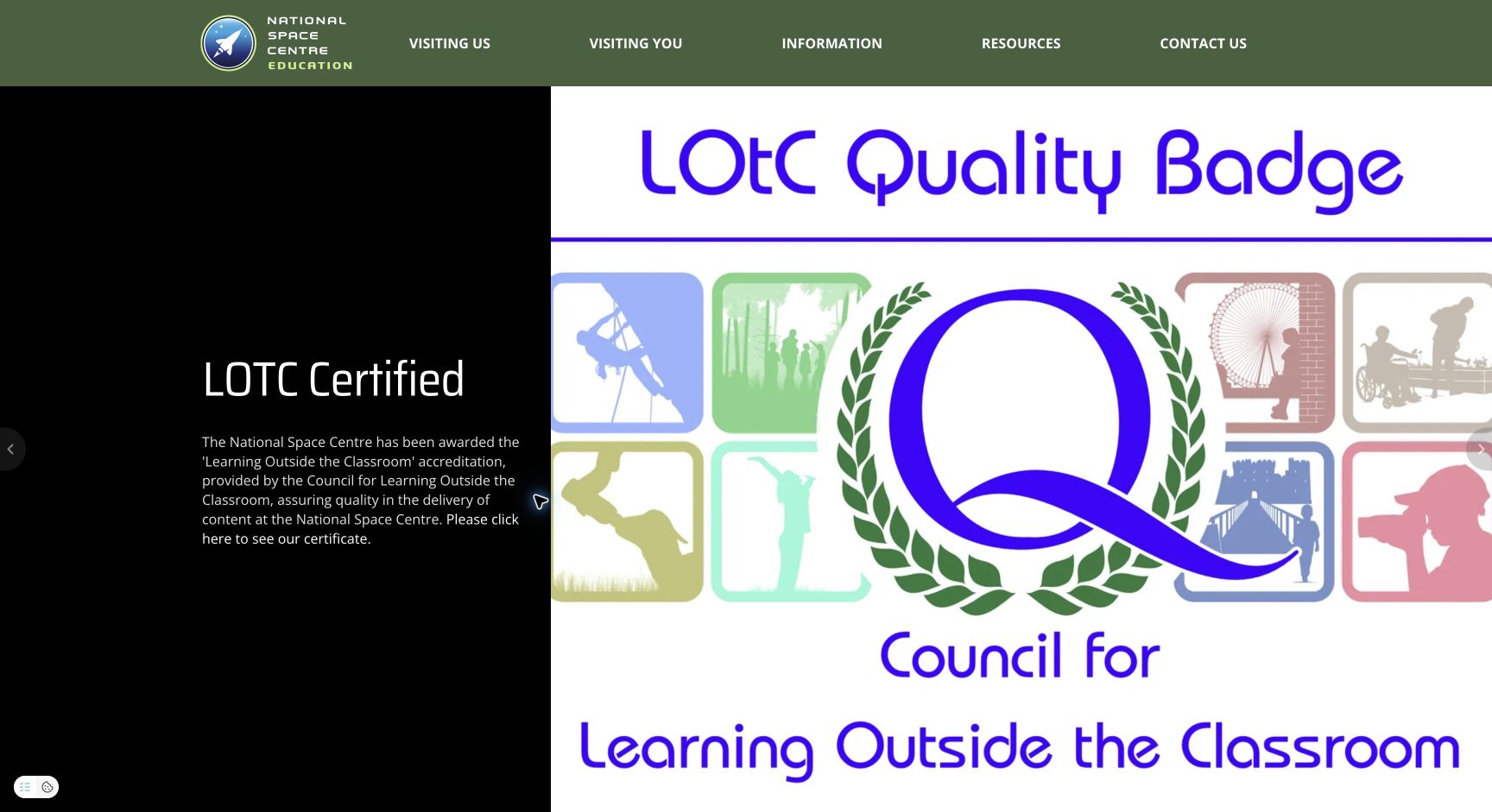Screenshot of National Space Centre Education