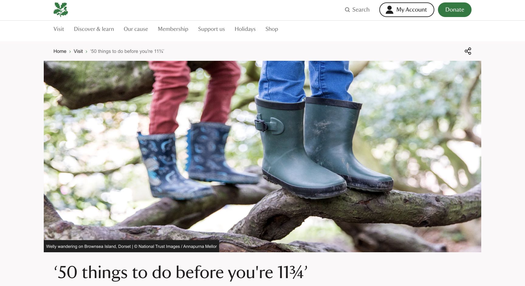 Screenshot of National Trust 50 Things to Do Before You’re 11¾