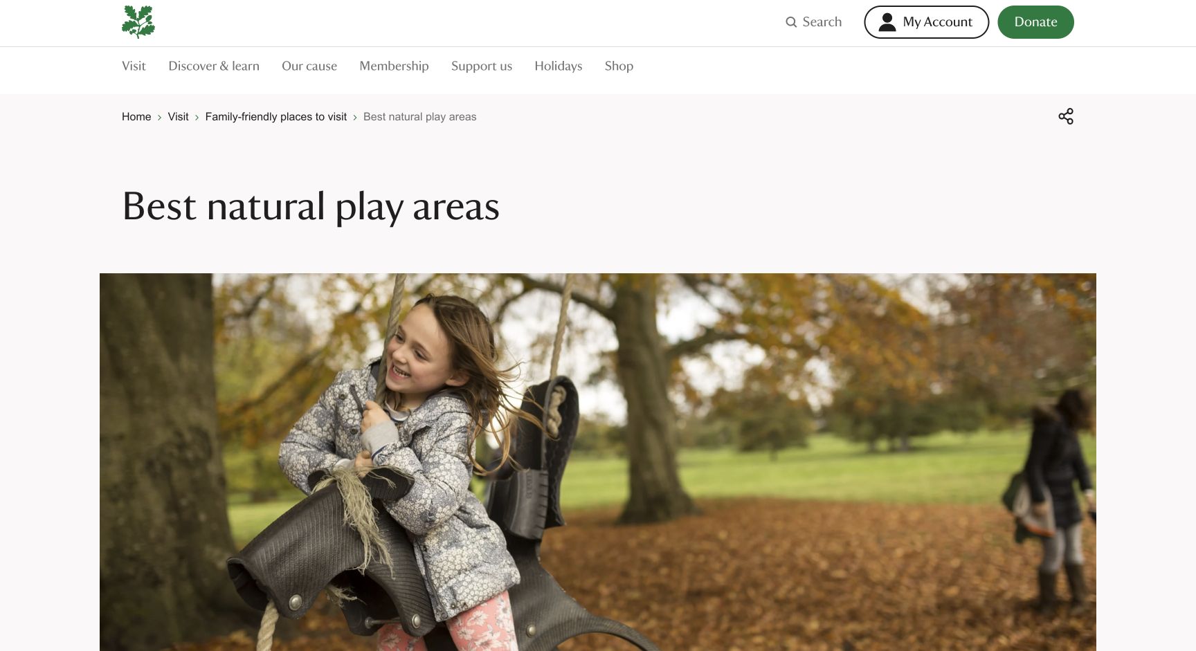 Screenshot of National Trust Best Natural Play Areas