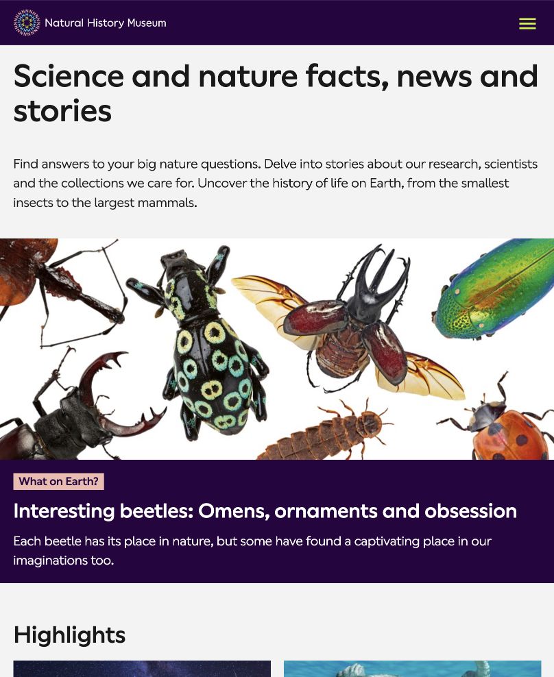 Screenshot of Natural History Museum Discover