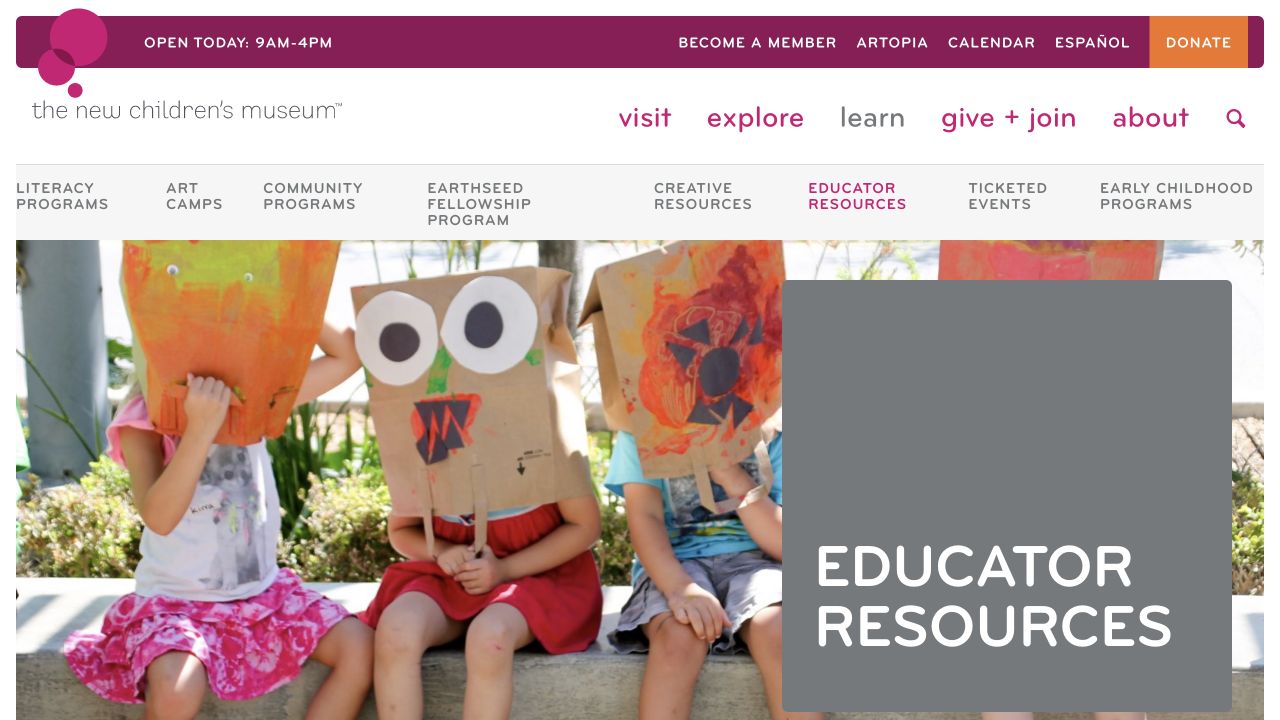Screenshot of The New Children’s Museum Educator Resources