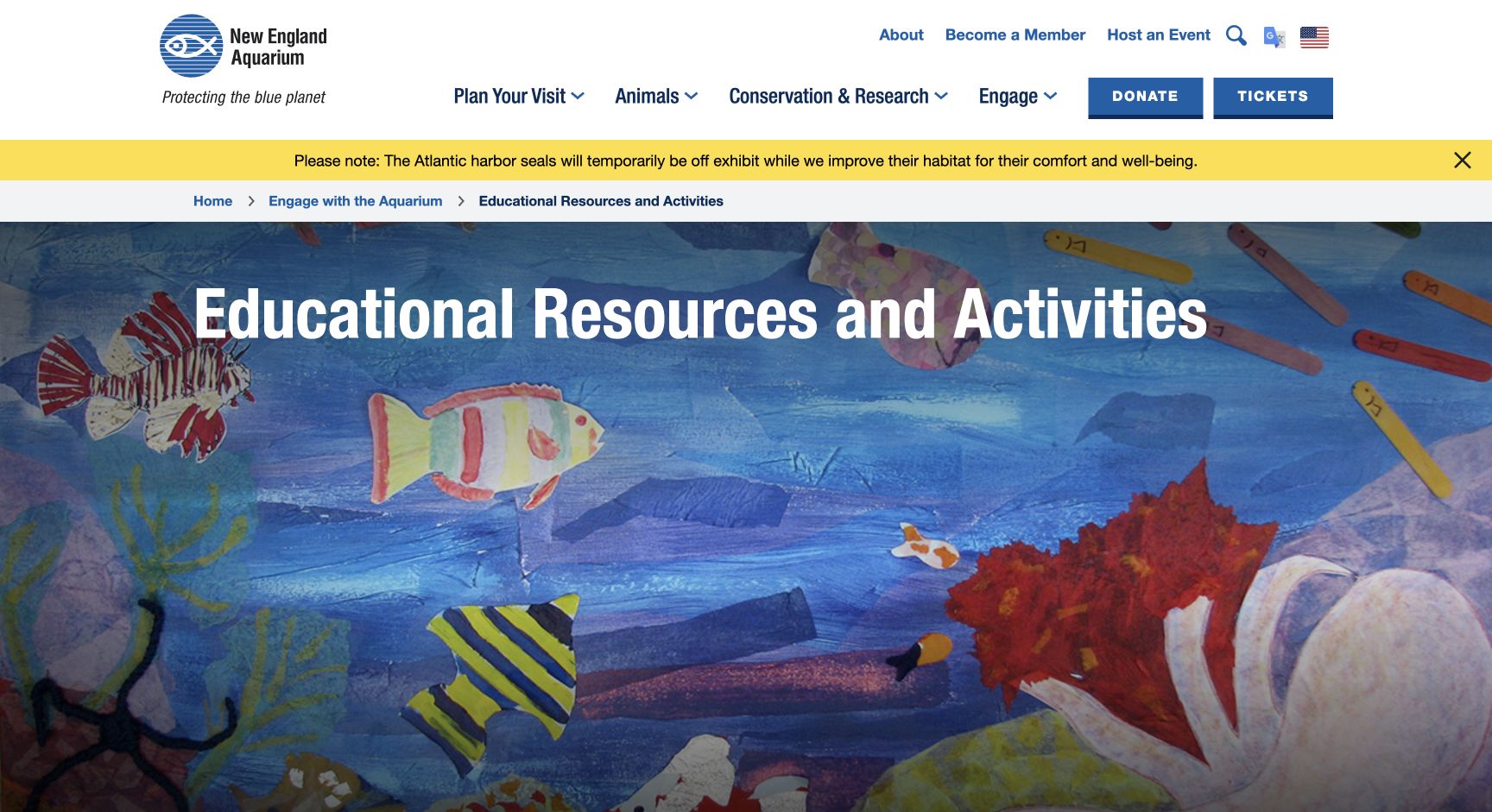 Screenshot of New England Aquarium Educational Resources