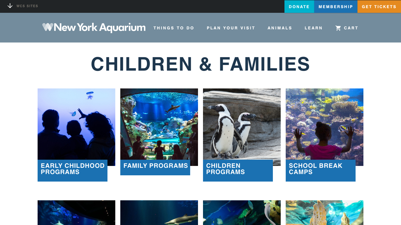 Screenshot of New York Aquarium Children and Families