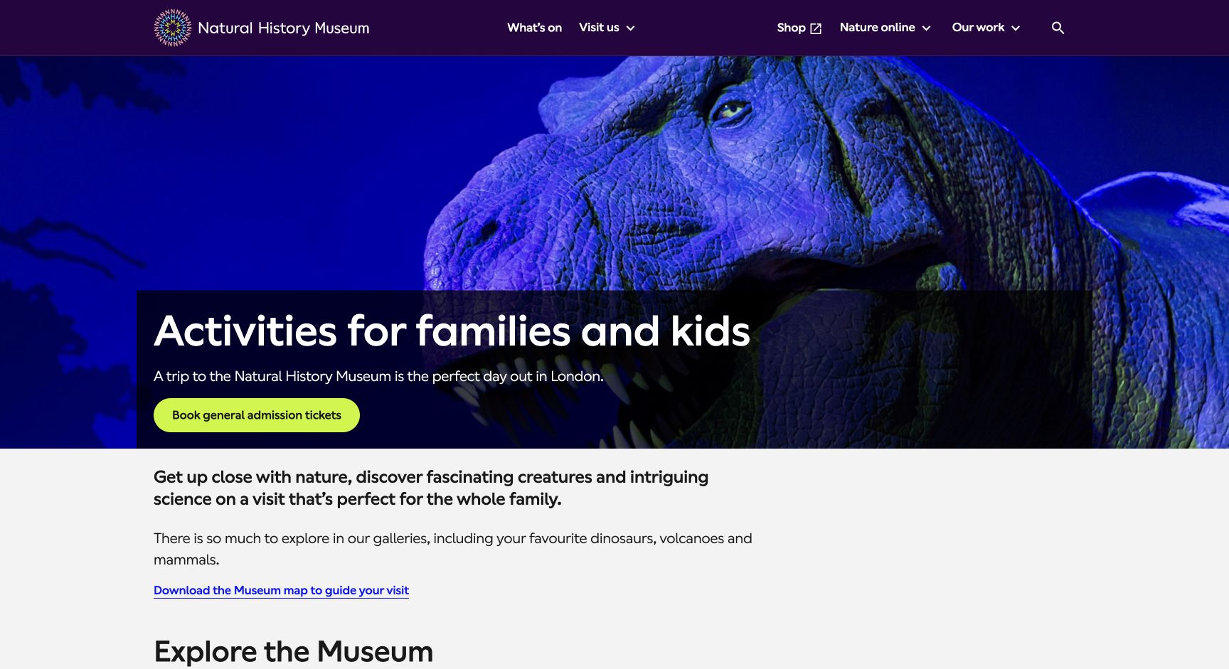 Screenshot of Natural History Museum Activities for Families and Kids
