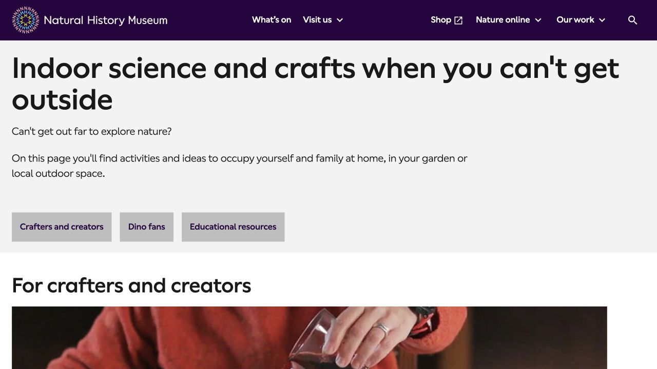 Screenshot of Natural History Museum Indoor Science and Crafts