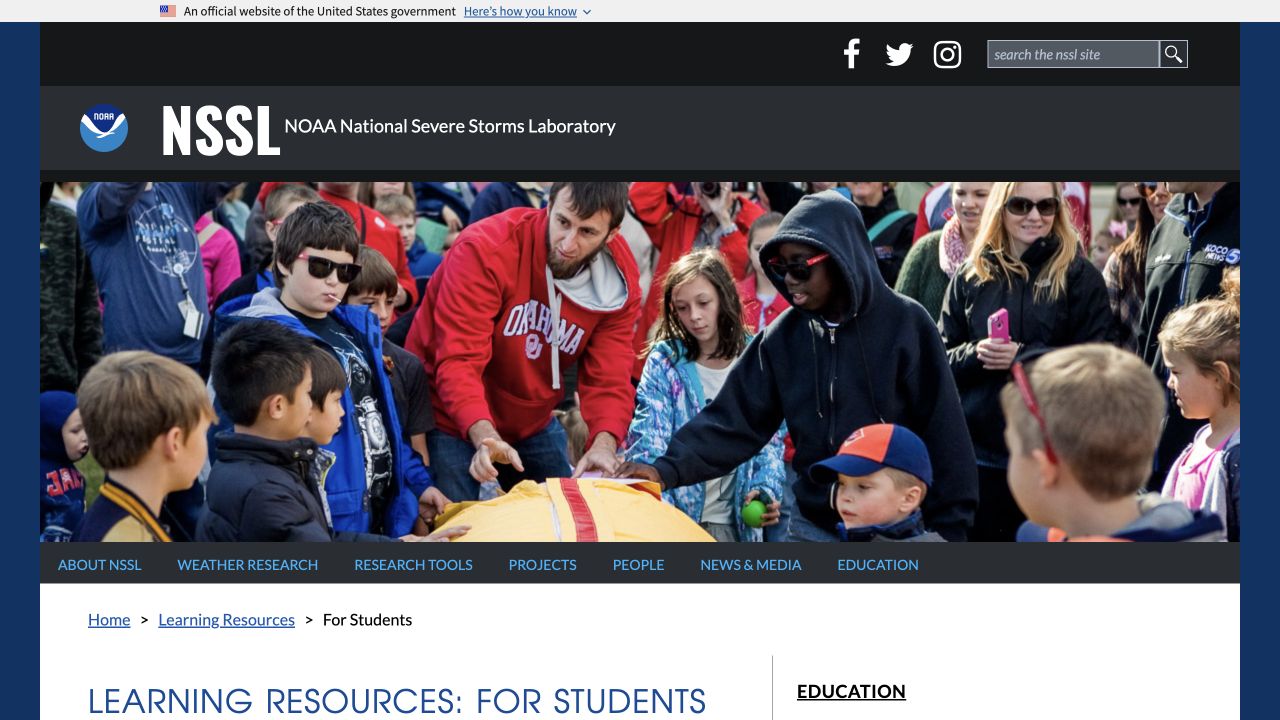 Screenshot of NOAA NSSL Learning Resources for Students