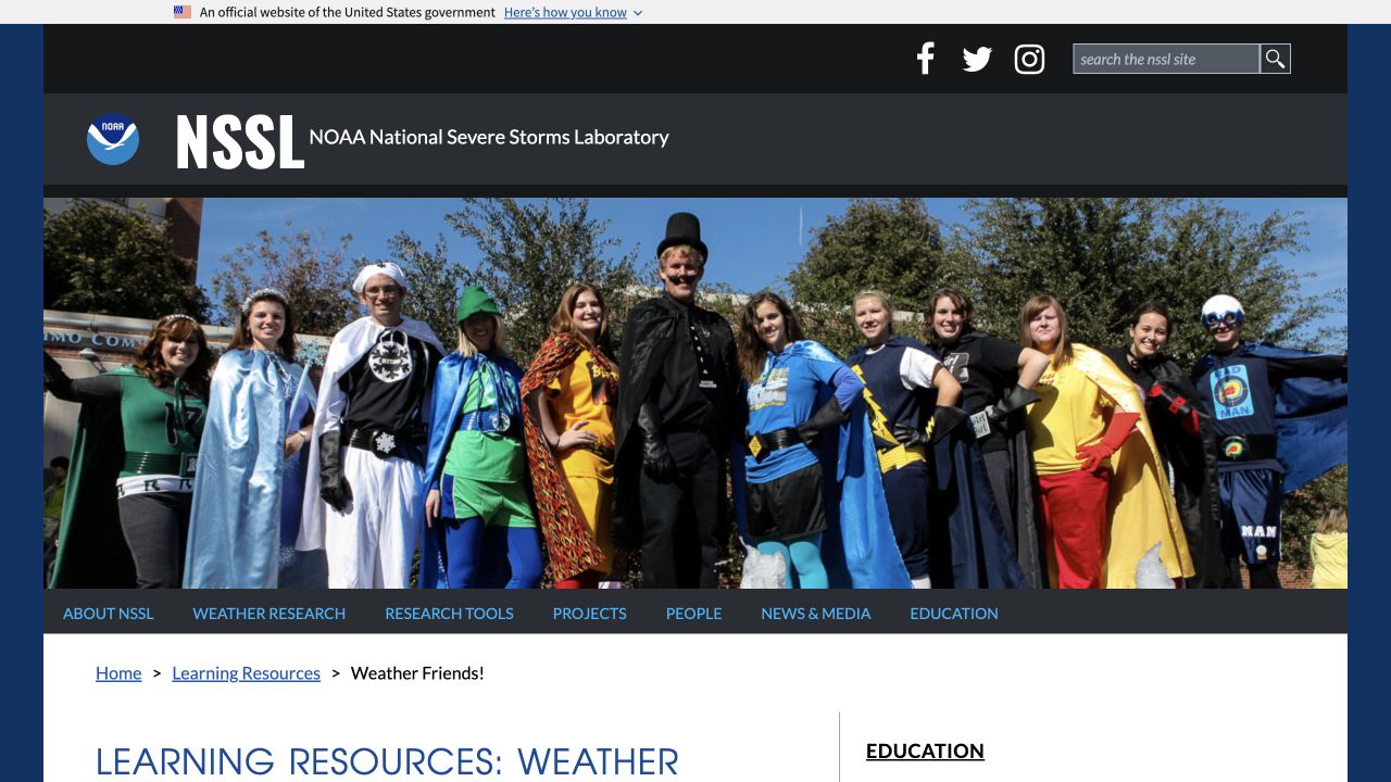 Screenshot of NOAA Weather Friends Trading Cards