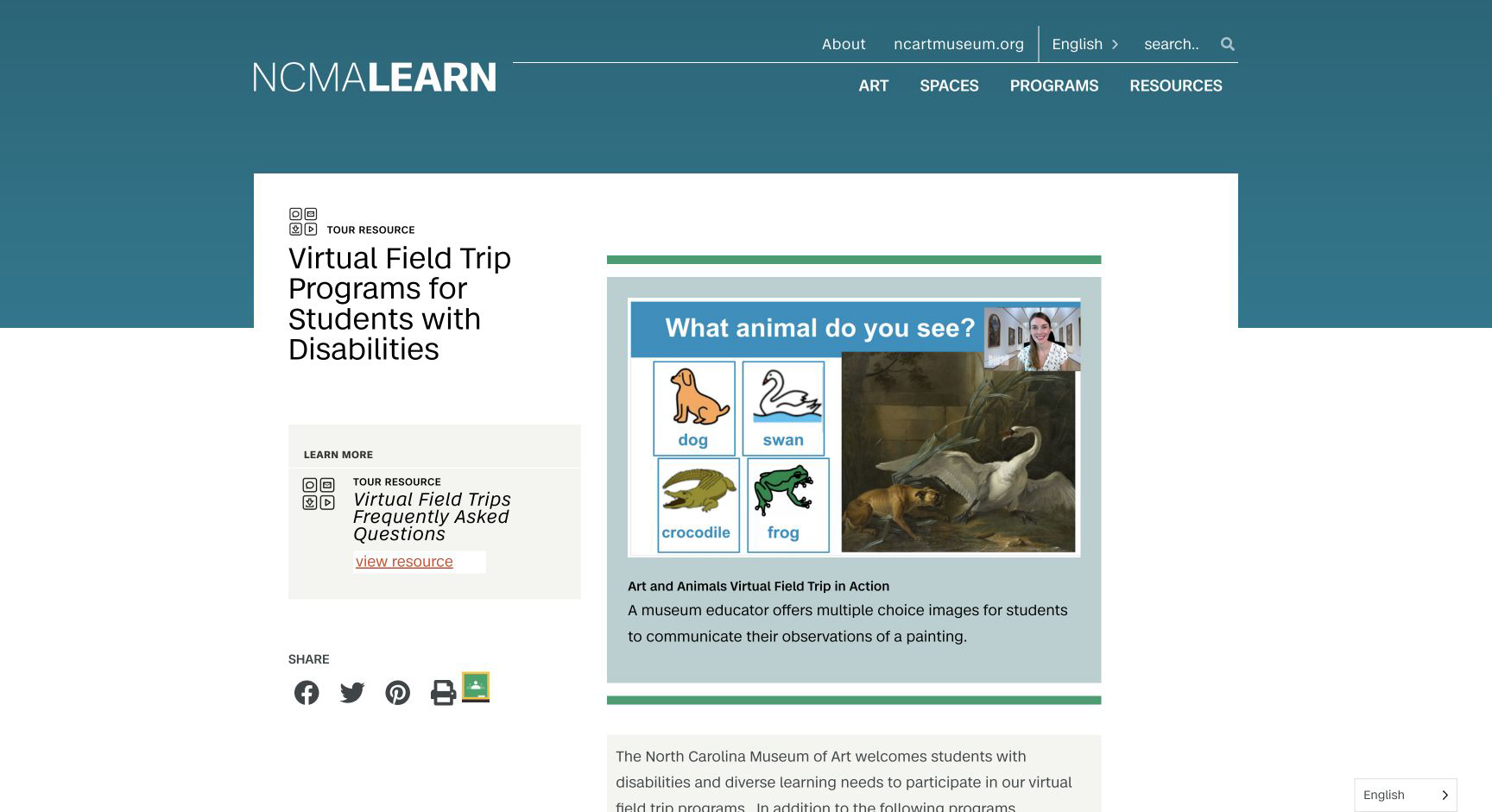 Screenshot of NCMA Virtual Field Trips for Diverse Learners