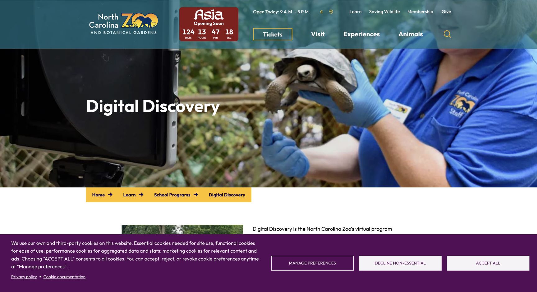 Screenshot of North Carolina Zoo Digital Discovery