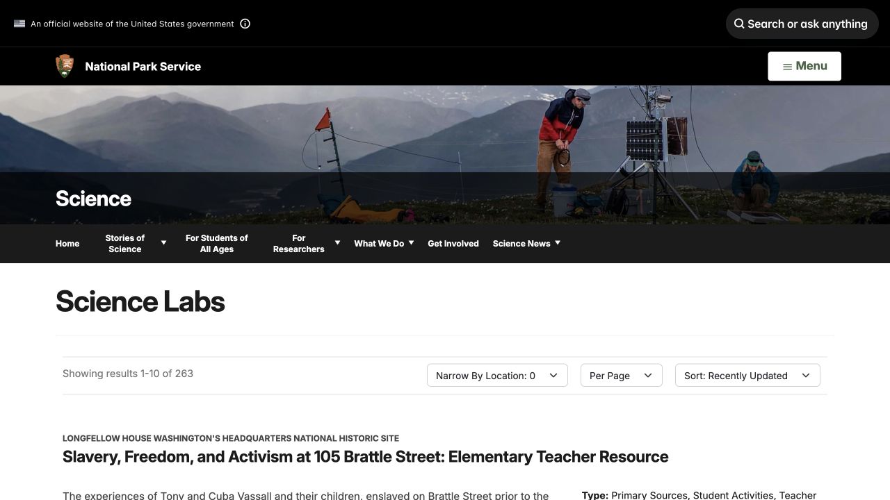 Screenshot of NPS Science Labs