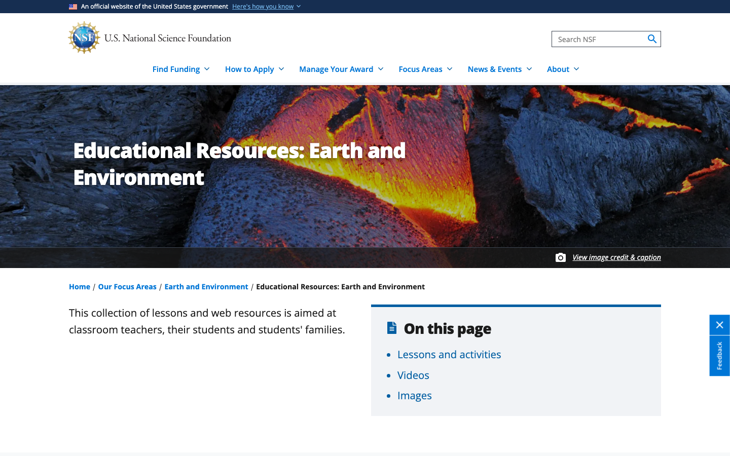 Screenshot of NSF Educational Resources: Earth & Environment